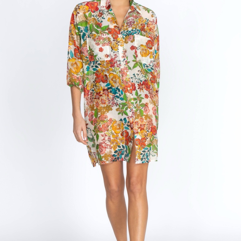 Johnny Was MILLO Floral Shirt Dress Floral Garden Print NEW Cotton Silk MEDIUM - Picture 2 of 9